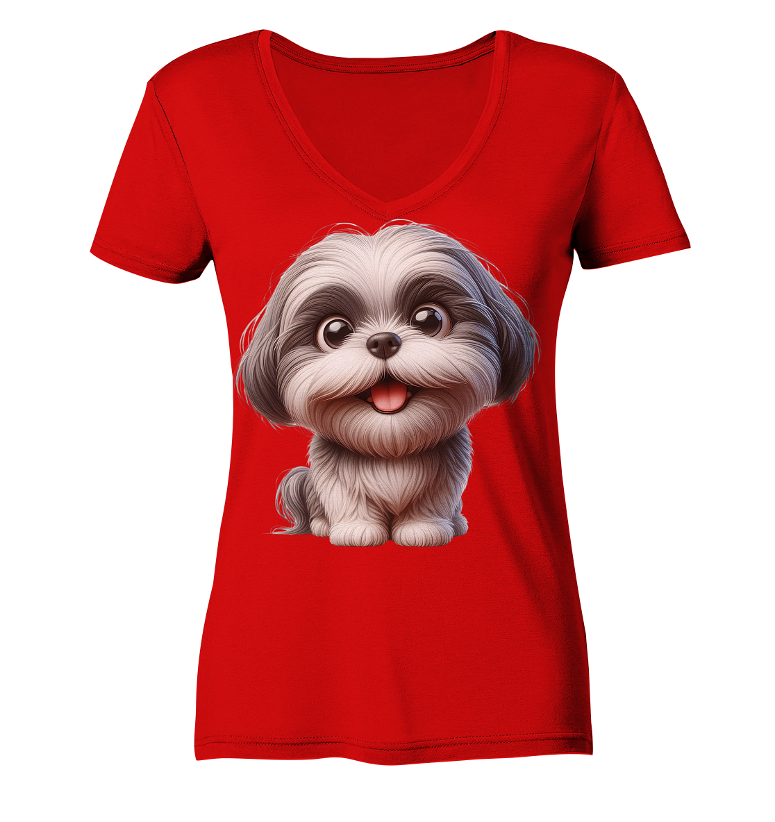 Shih Tzu Cartoon Dog - personalisierbar - Ladies V-Neck Shirt