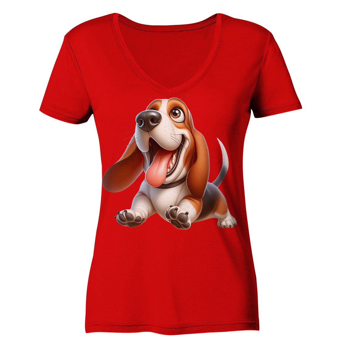 Basset Hound Cartoon personalisierbar - Ladies V-Neck Shirt