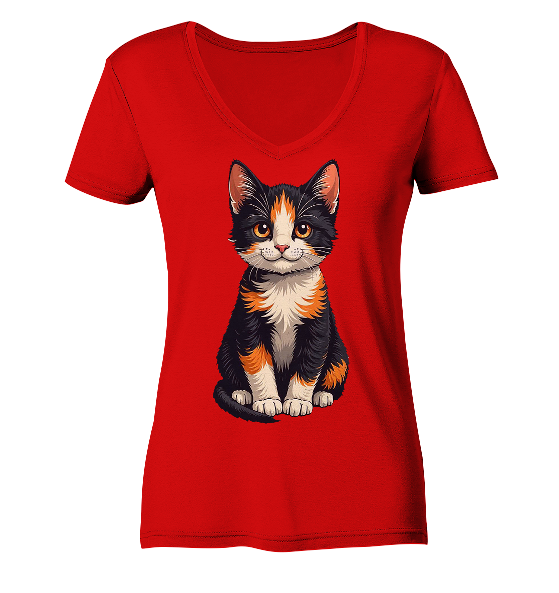 Süsse Glückskatze Illustration  - Ladies V-Neck Shirt