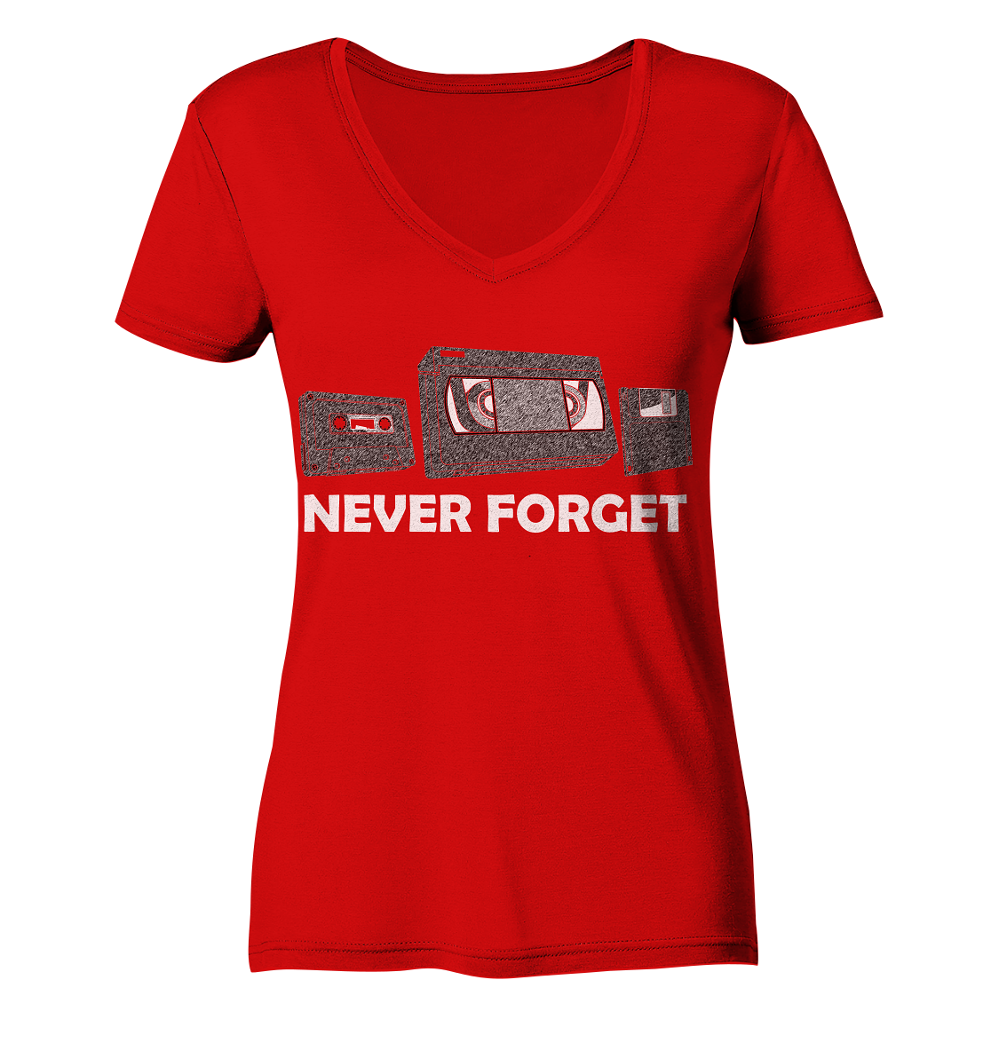 Kasette, VHS,  Disk - never forget - Ladies V-Neck Shirt