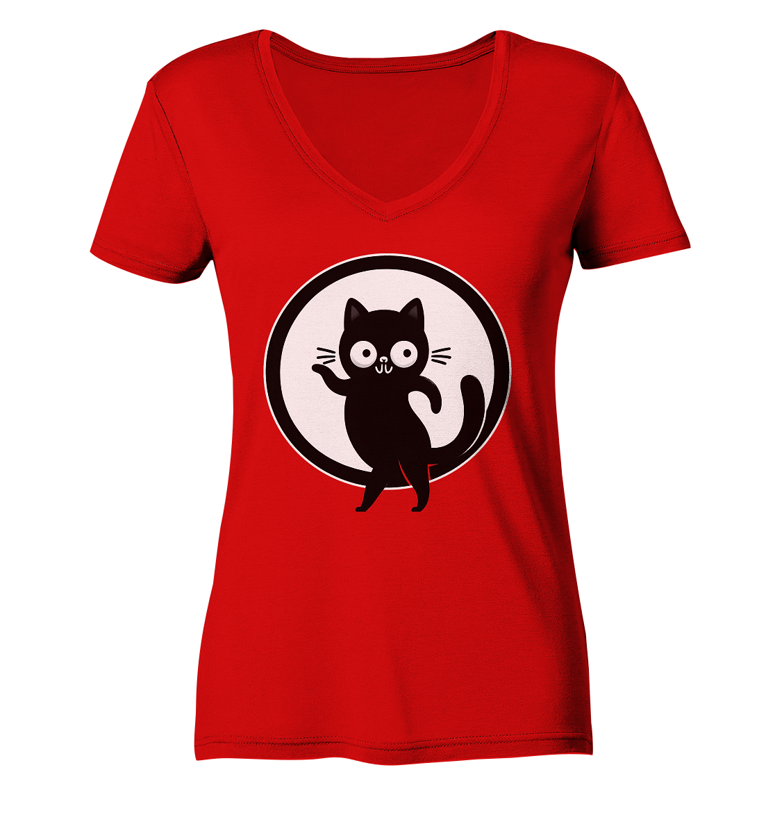 Dancing Cat Logo - Ladies V-Neck Shirt