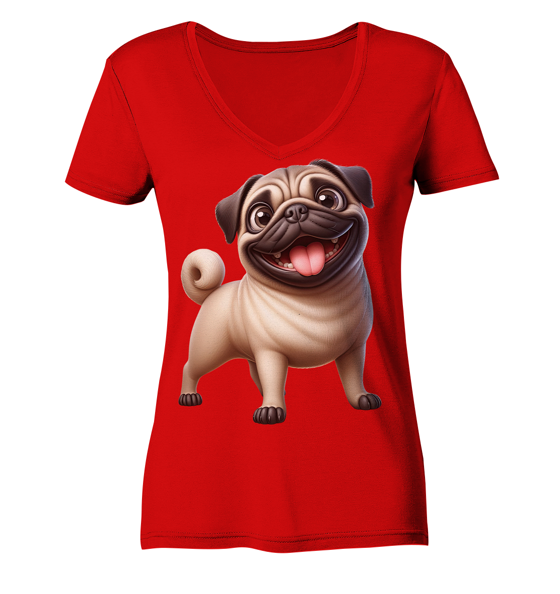 Mops Cartoon - personalisierbar - Ladies V-Neck Shirt