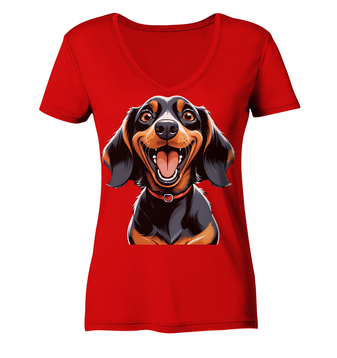 Happy Dackel Cartoon - Ladies V-Neck Shirt