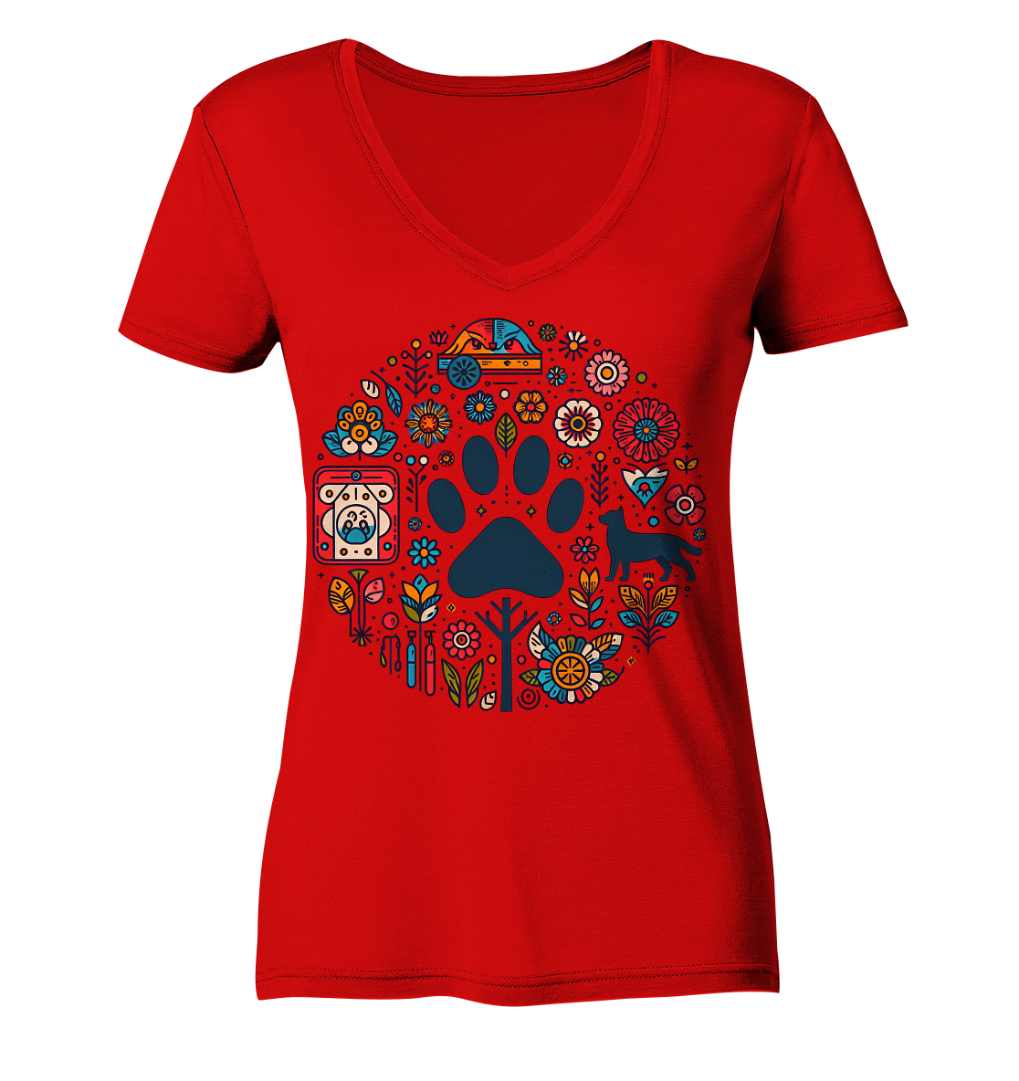 Farbige Modernes Design Pfote , Hund, Natur - Ladies V-Neck Shirt