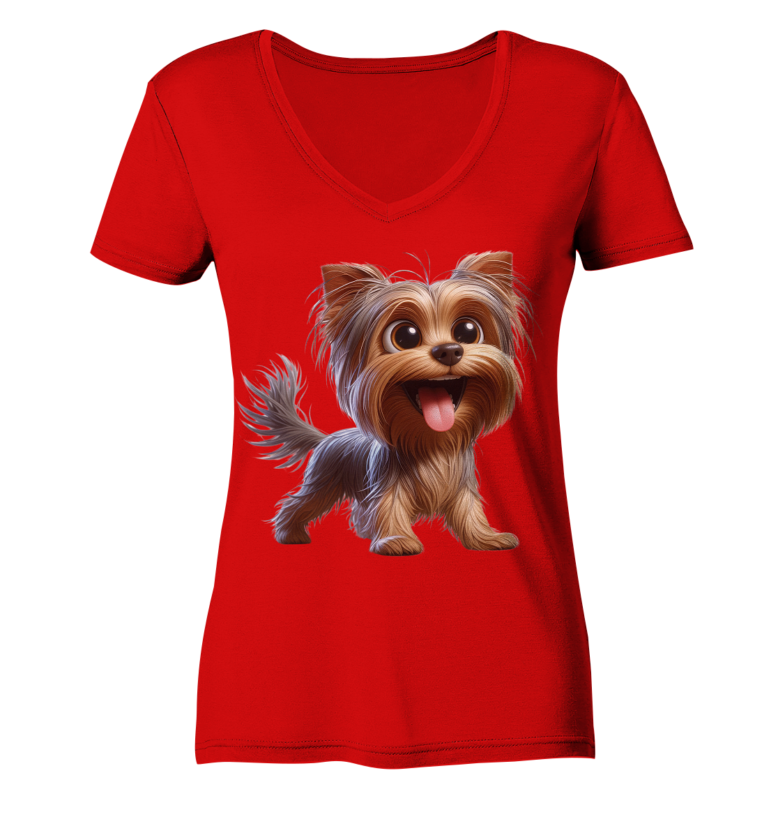 Yorkshire Terrier Cartoon - personalisierbar - Ladies V-Neck Shirt