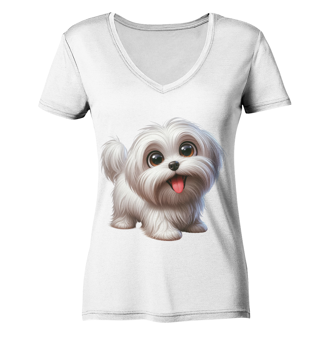 Malteser Hund Cartoon - personalisierbar - Ladies V-Neck Shirt