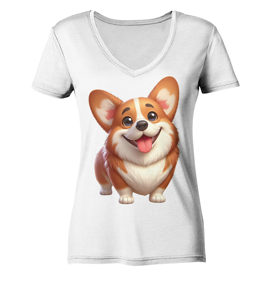 Corgi Cartoon Hund - persoinalisierbar - Ladies V-Neck Shirt