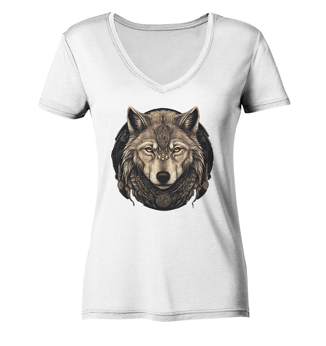 Wolf Fenris Viking Art - Ladies V-Neck Shirt