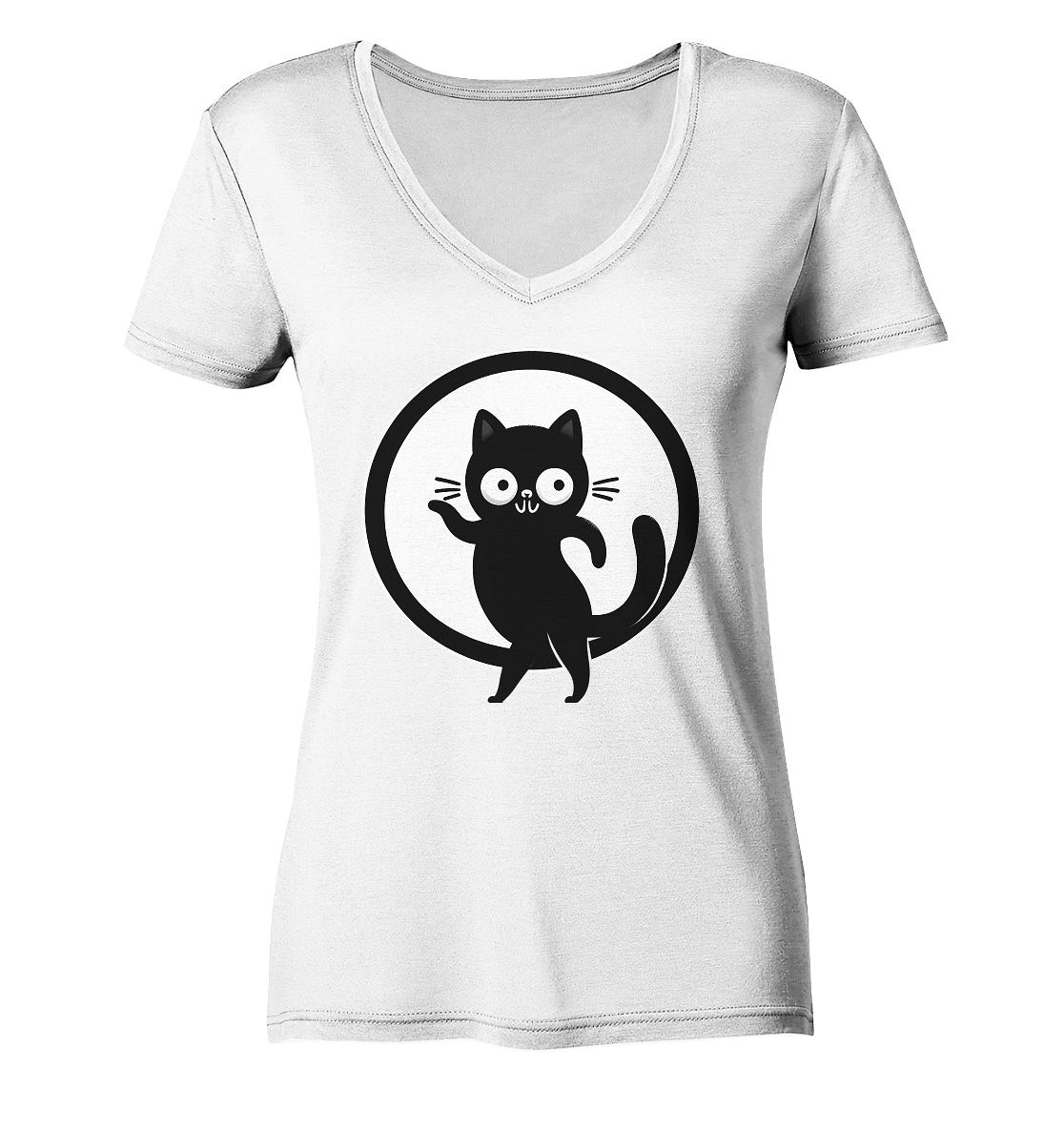 Dancing Cat Logo - Ladies V-Neck Shirt