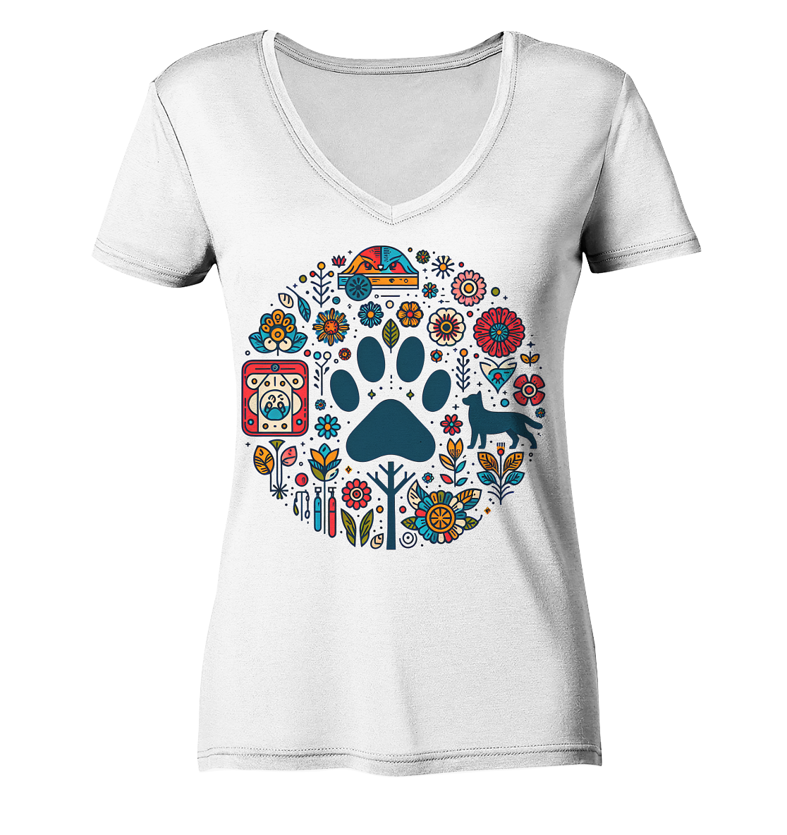 Farbige Modernes Design Pfote , Hund, Natur - Ladies V-Neck Shirt