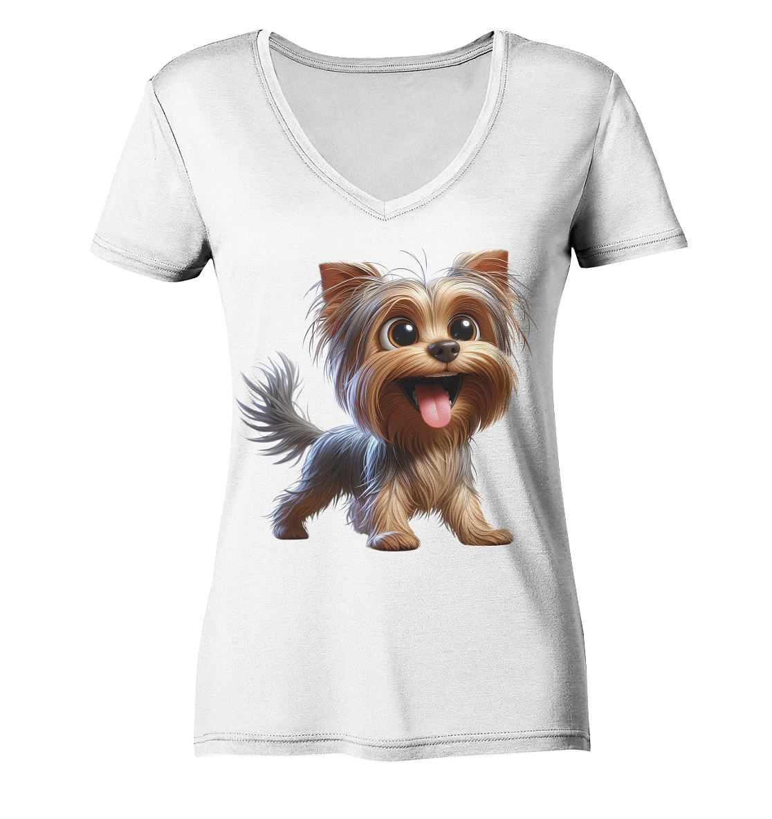 Yorkshire Terrier Cartoon - personalisierbar - Ladies V-Neck Shirt