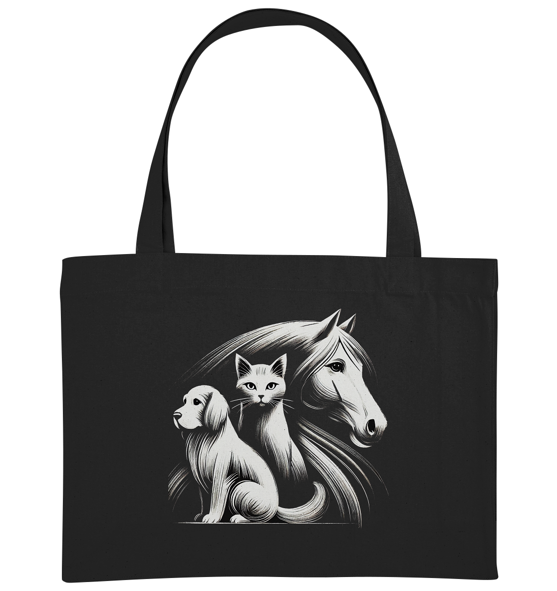 Zeichnung Hund, Katze Pferd - Organic Shopping-Bag