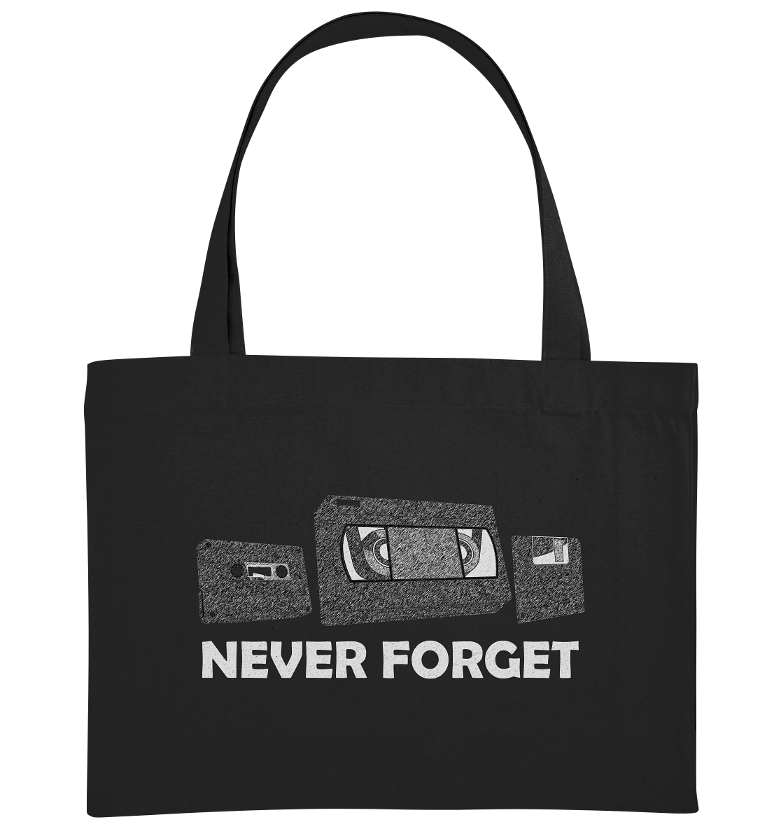 Kasette, VHS,  Disk - never forget - Organic Shopping-Bag