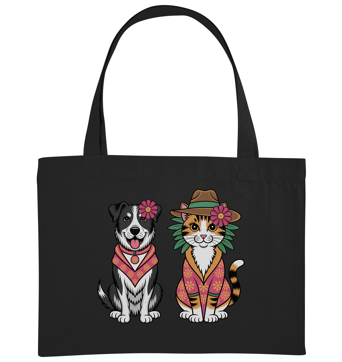 Hund und Katze Illustration Kahlo style - Organic Shopping-Bag