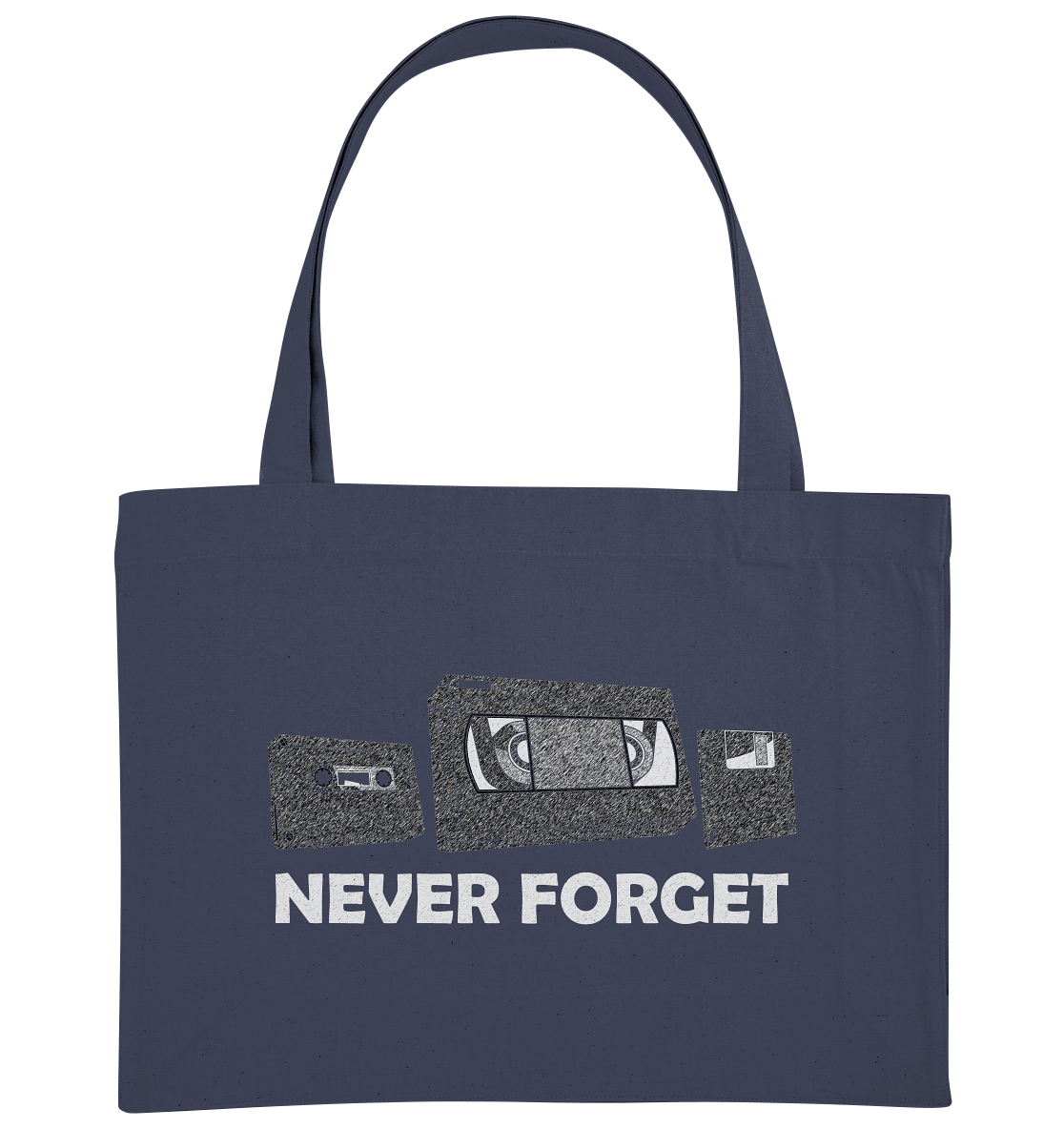 Kasette, VHS,  Disk - never forget - Organic Shopping-Bag