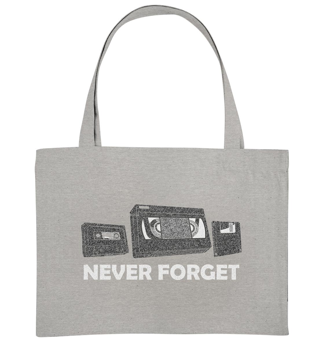 Kasette, VHS,  Disk - never forget - Organic Shopping-Bag