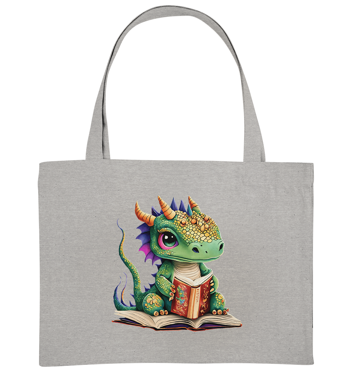 Kleiner lesender Drache -personalisierbar - Organic Shopping-Bag