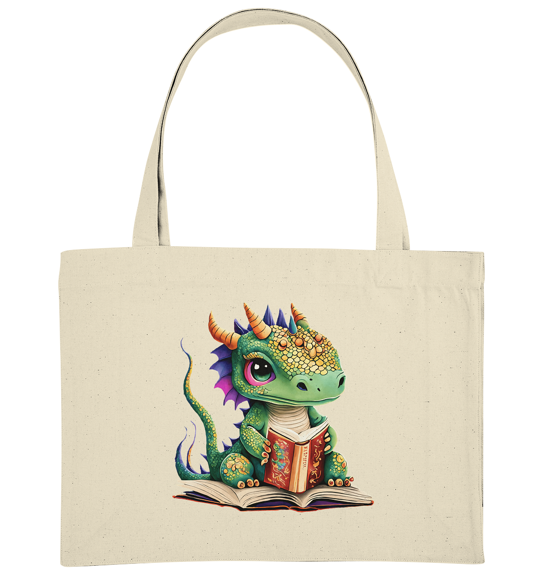Kleiner lesender Drache -personalisierbar - Organic Shopping-Bag