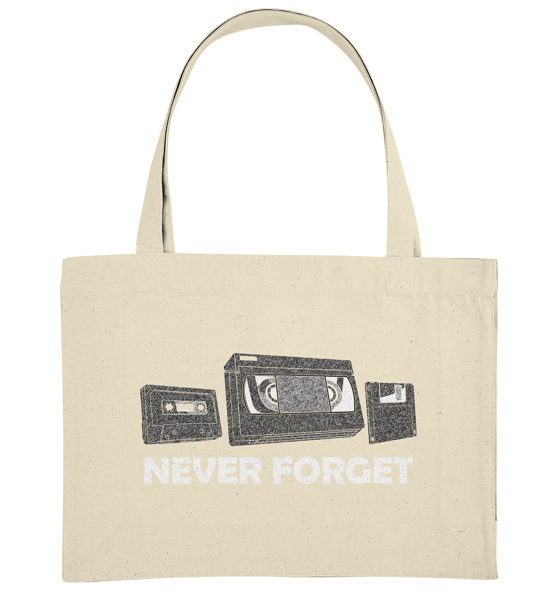Kasette, VHS,  Disk - never forget - Organic Shopping-Bag