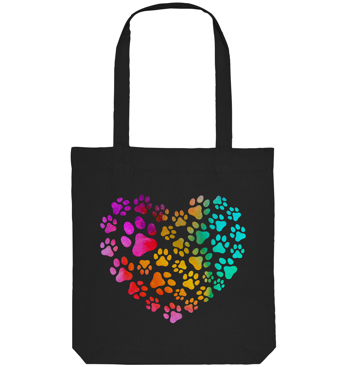 Bunte Pfoten in Herzform, beidseitig gedruckt - Organic Tote-Bag