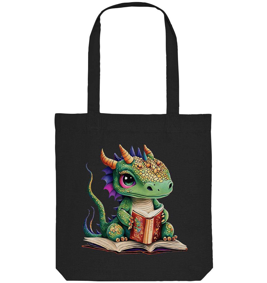 Kleiner lesender Drache -personalisierbar - Organic Tote-Bag