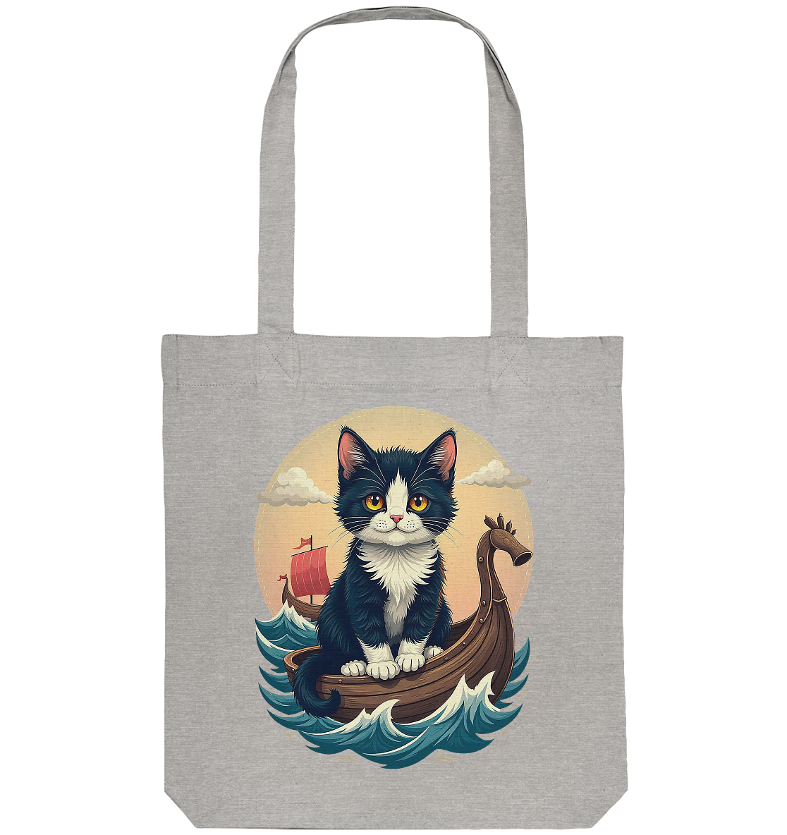 Süsse Katze auf Wikingerschiff Illustration - Organic Tote-Bag