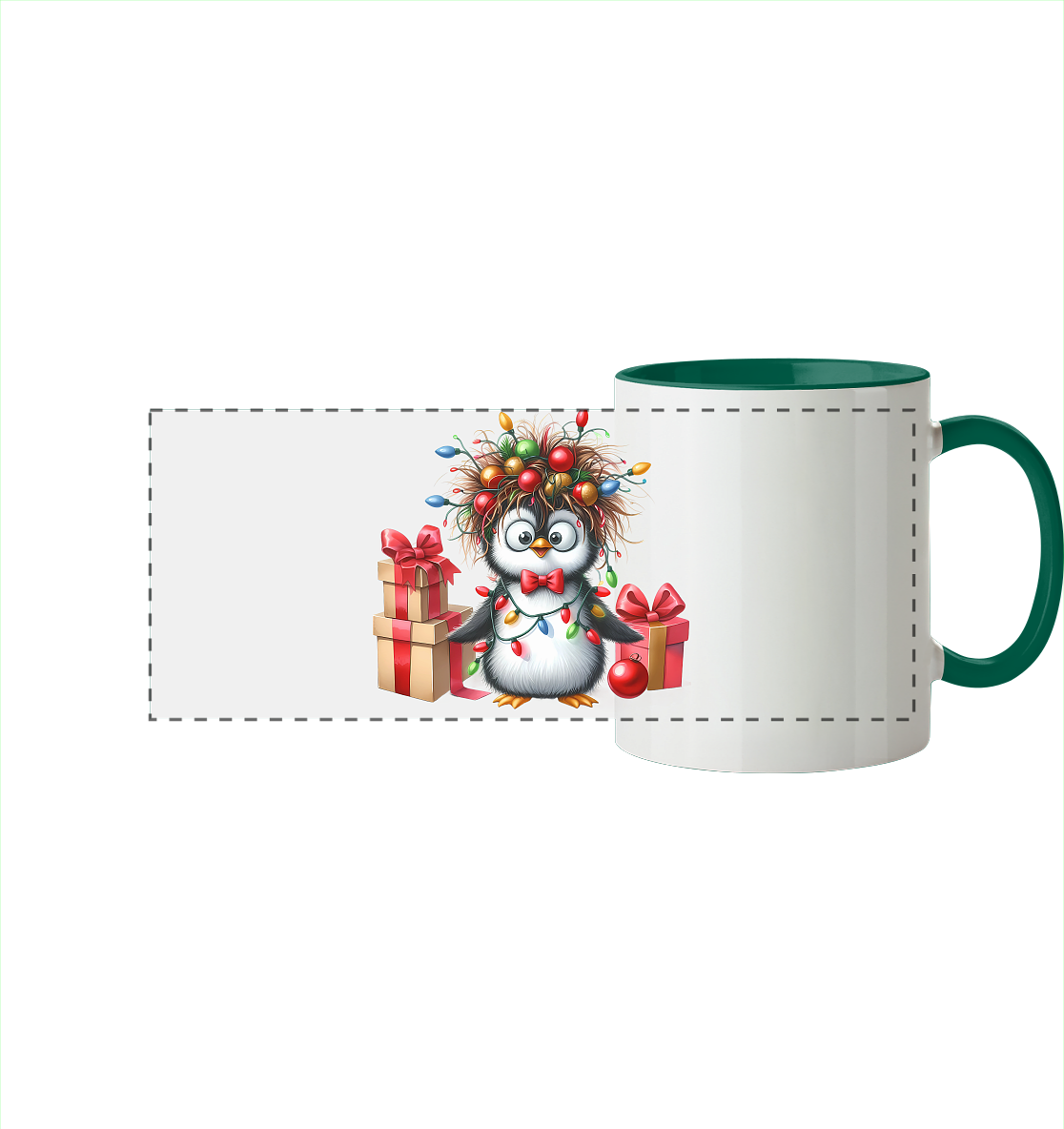 Ugly Christmas Weihnachten Crazy Pinguin - Panorama Tasse zweifarbig