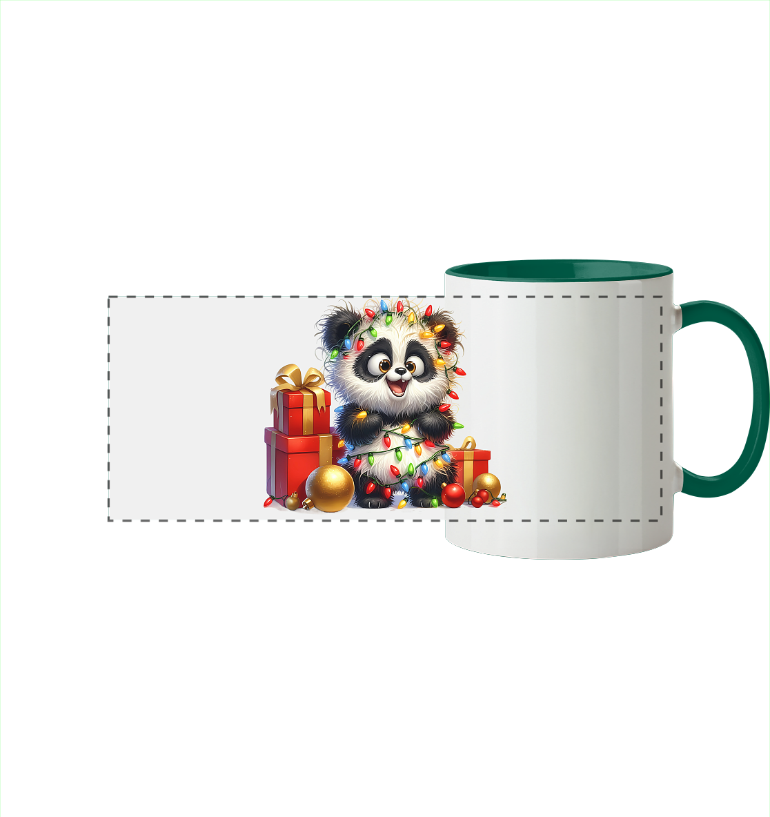 Ugly Christmas Weihnachten Crazy Panda - Panorama Tasse zweifarbig