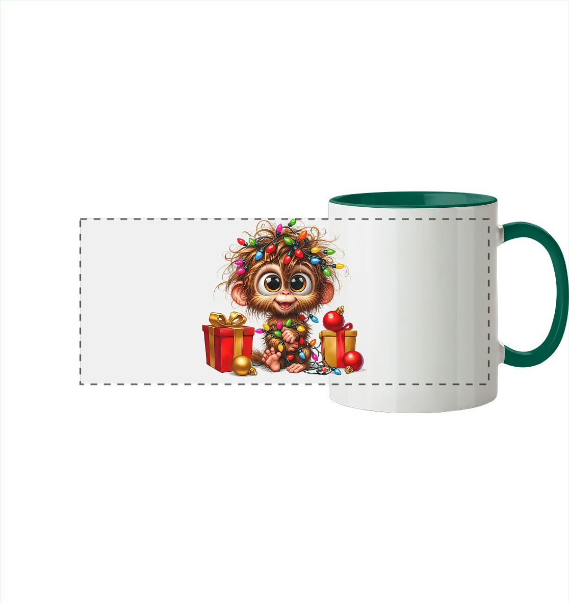 Ugly Christmas Weihnachten Crazy Affe - Panorama Tasse zweifarbig