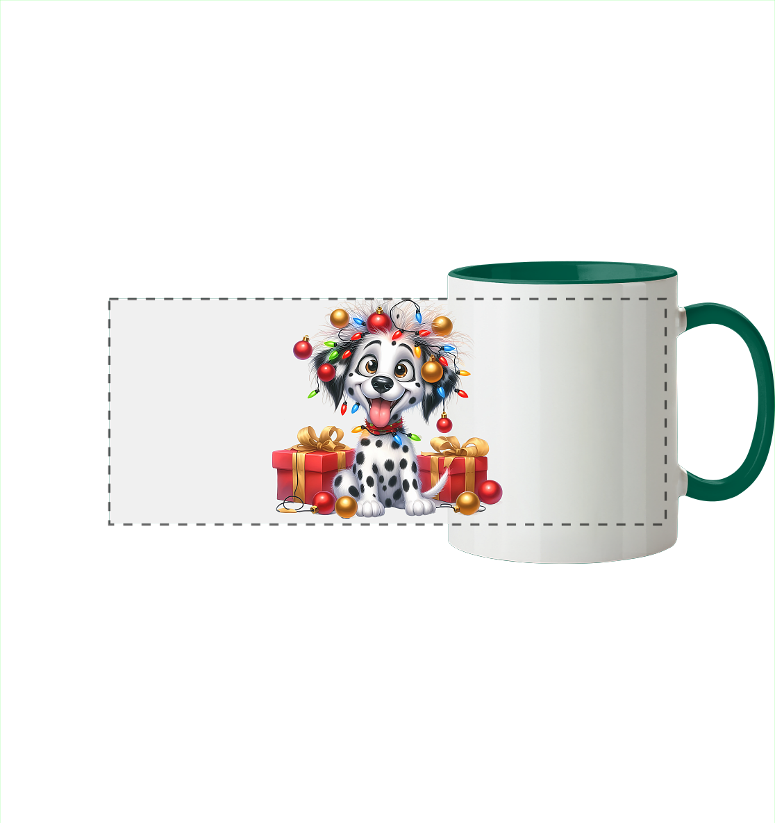 Ugly Christmas Weihnachten Dalmatiner - Panorama Tasse zweifarbig