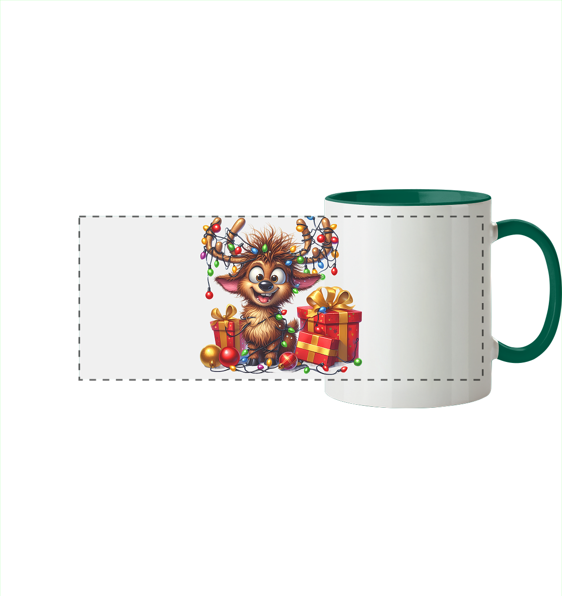 Ugly Christmas Weihnachten Crazy Rentier - Panorama Tasse zweifarbig