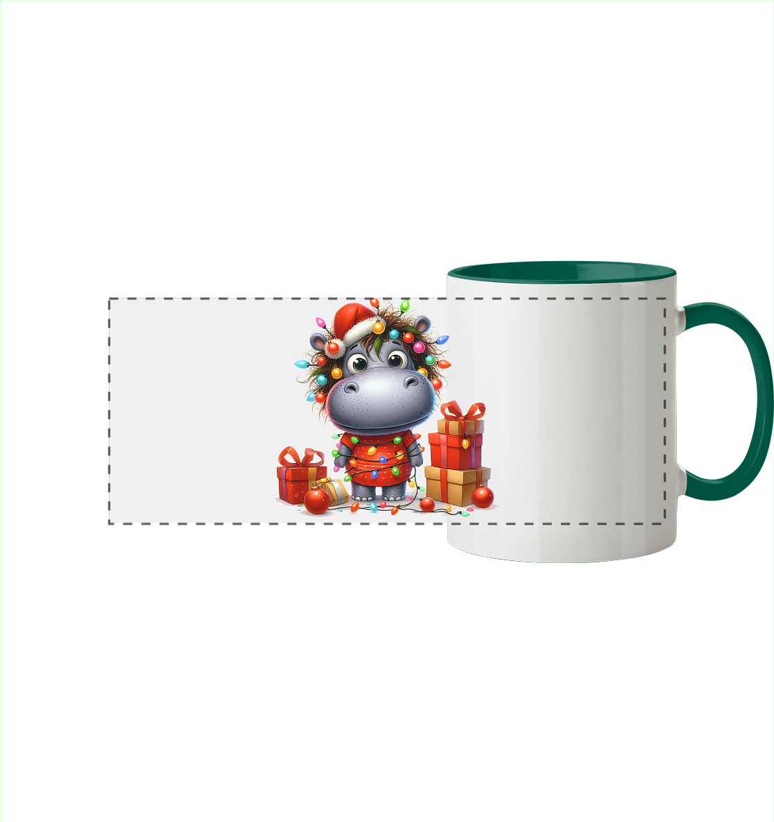 Ugly Christmas Weihnachten Crazy Hippo - Panorama Tasse zweifarbig