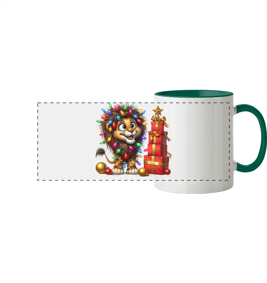 Ugly Christmas Weihnachten Crazy Löwe - Panorama Tasse zweifarbig