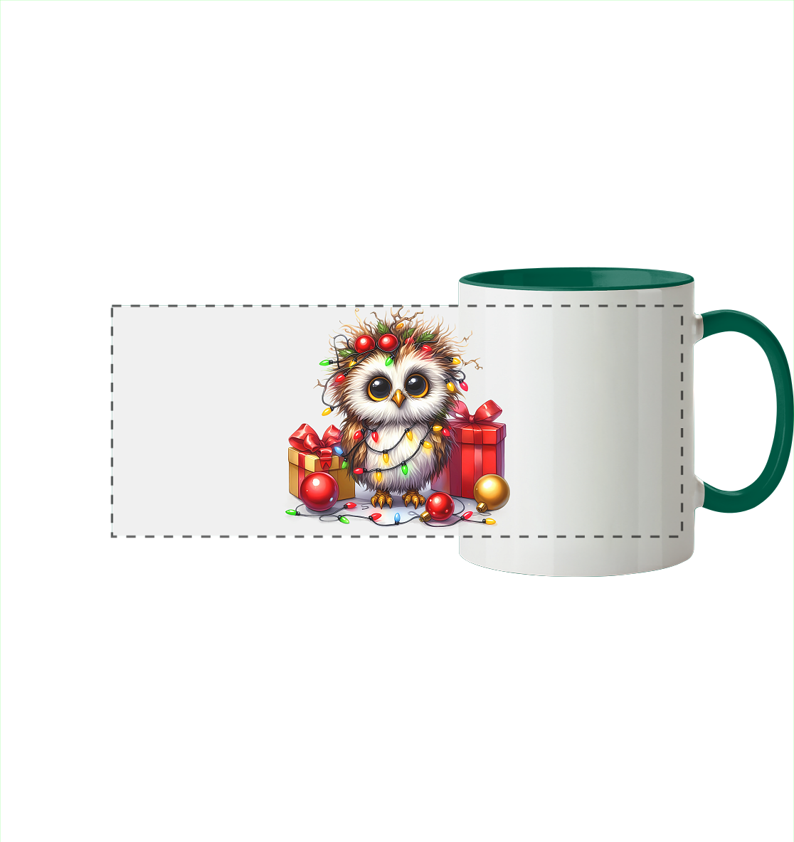 Ugly Christmas Weihnachten Eule - Panorama Tasse zweifarbig