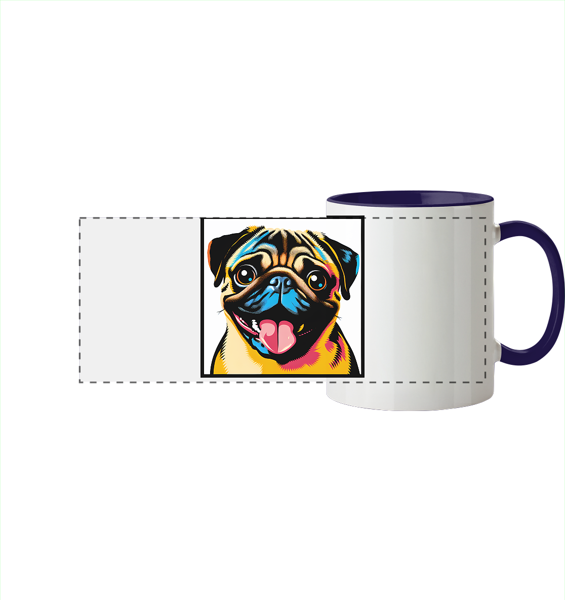 Mops Pop Art - Panorama Tasse zweifarbig - personalisierbar