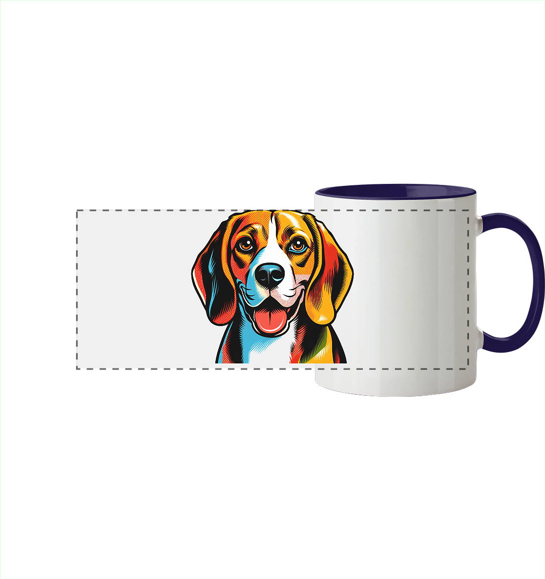 Beagle Pop Art - Personalisierbar - Panorama Tasse zweifarbig