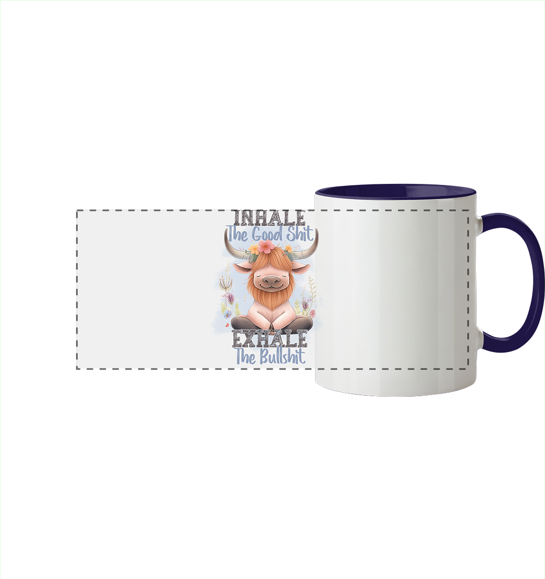 Yoga Highland Kuh - Panorama Tasse zweifarbig
