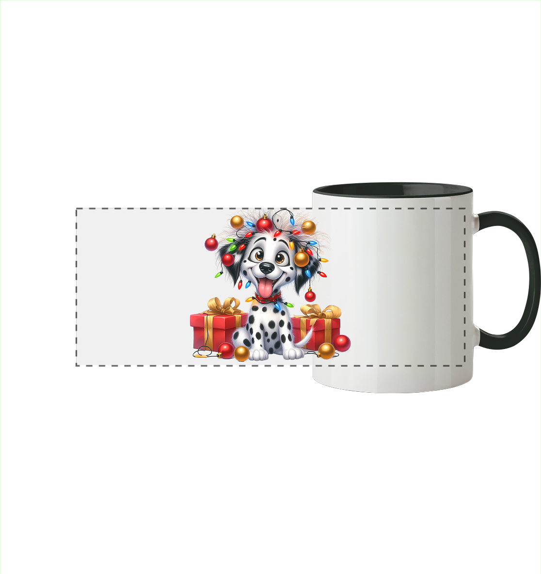 Ugly Christmas Weihnachten Dalmatiner - Panorama Tasse zweifarbig