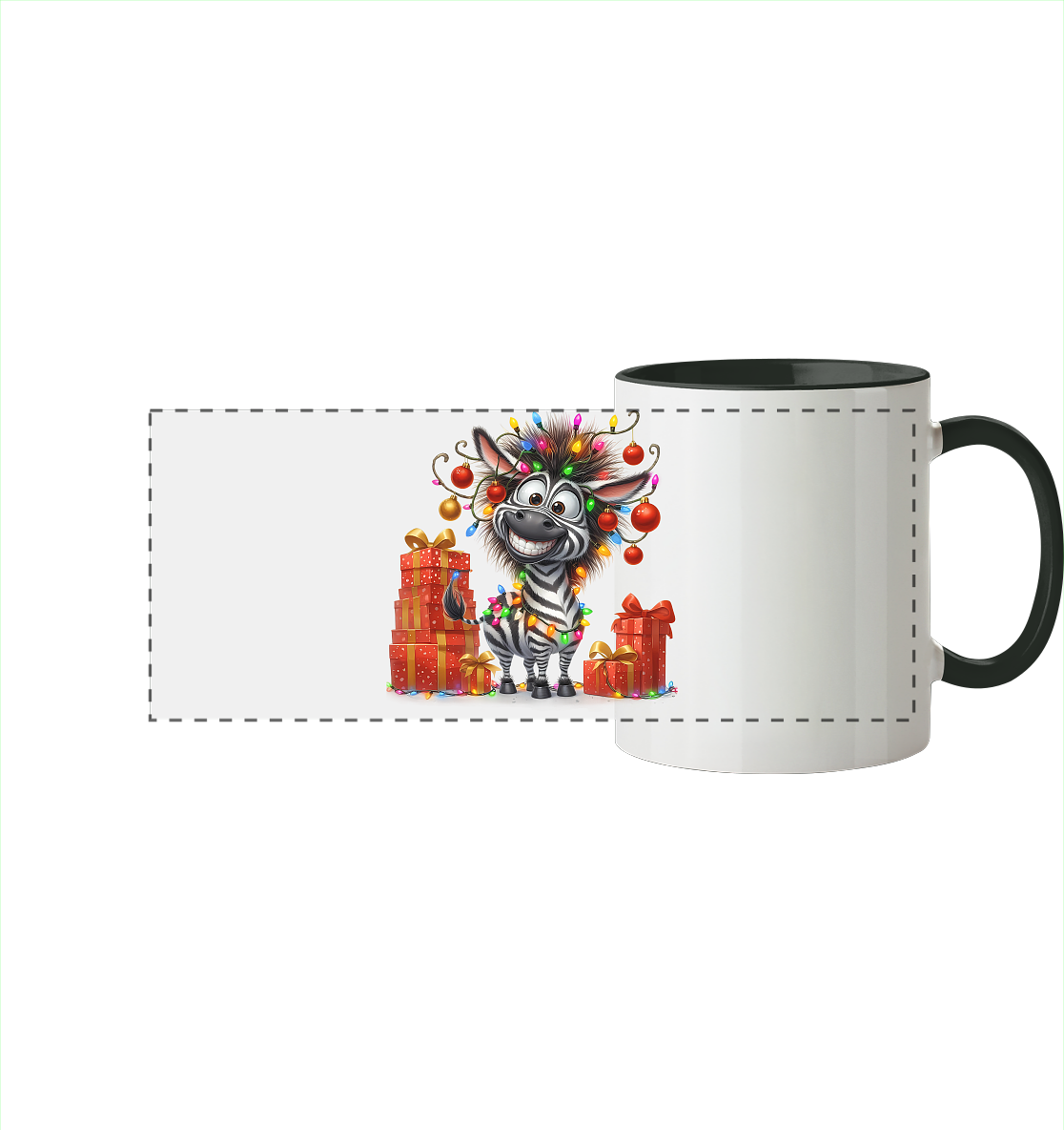 Ugly Christmas Weihnachten Crazy Zebra - Panorama Tasse zweifarbig