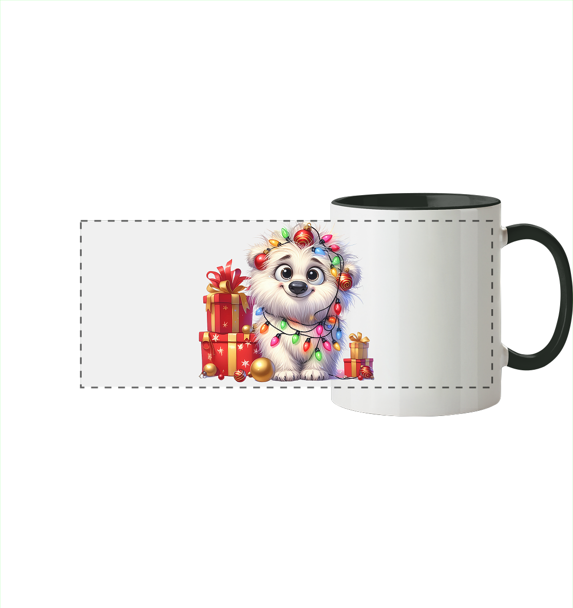 Ugly Christmas Weihnachten Malteser Hund - Panorama Tasse zweifarbig