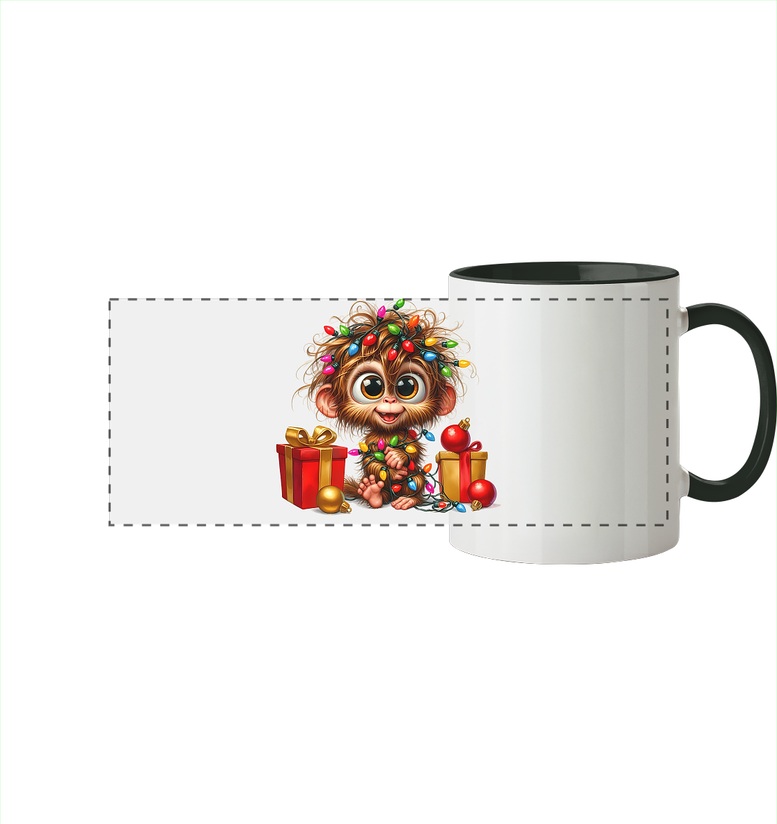 Ugly Christmas Weihnachten Crazy Affe - Panorama Tasse zweifarbig