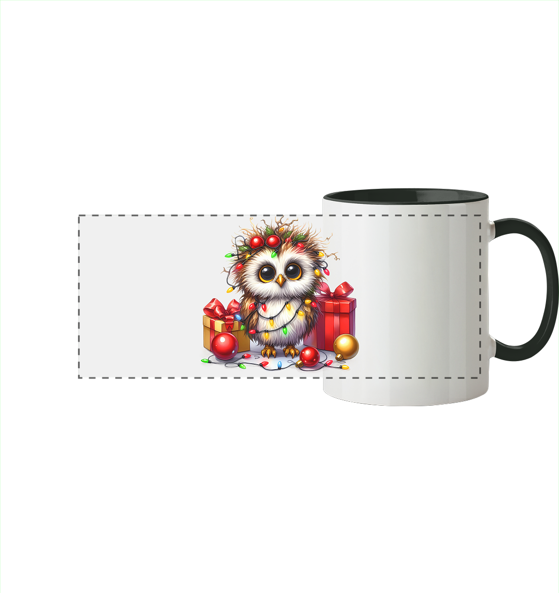 Ugly Christmas Weihnachten Eule - Panorama Tasse zweifarbig