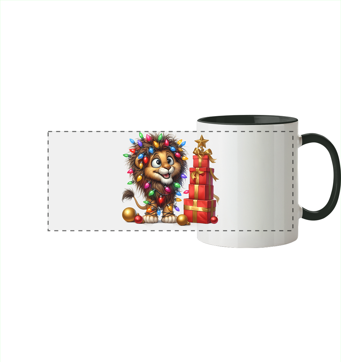 Ugly Christmas Weihnachten Crazy Löwe - Panorama Tasse zweifarbig