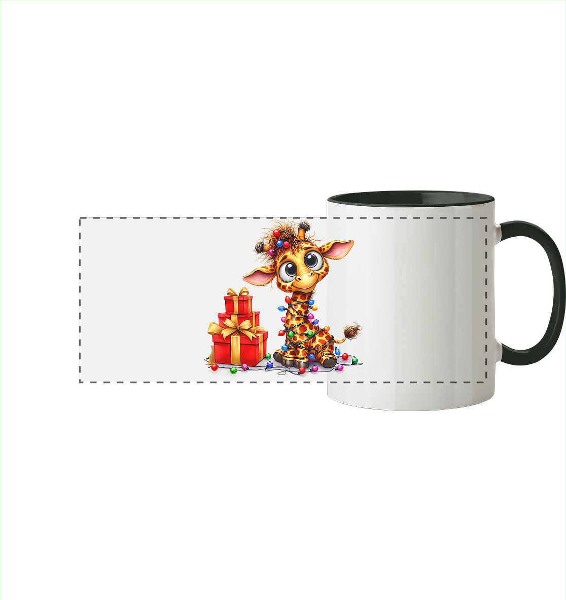 Ugly Christmas Weihnachten Crazy Giraffe - Panorama Tasse zweifarbig
