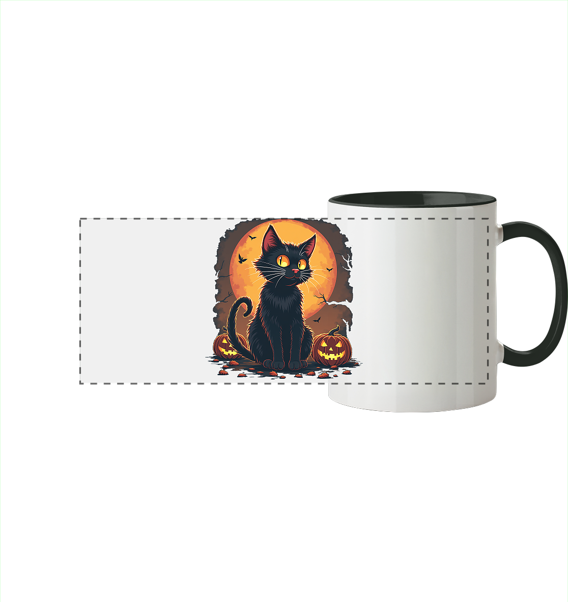 Halloween Black Cat- Schwarze Katze - Panorama Tasse zweifarbig