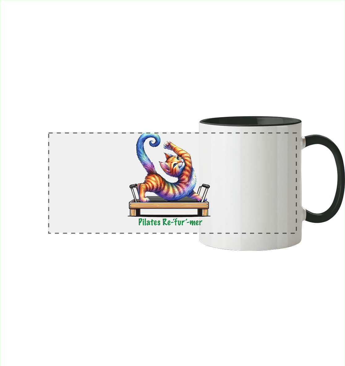 Pilates Reformer Re-fur-mer Katze lustig - Panorama Tasse zweifarbig