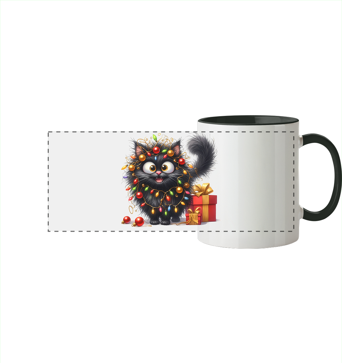 Ugly Christmas Weihnachten Crazy Katze - Panorama Tasse zweifarbig