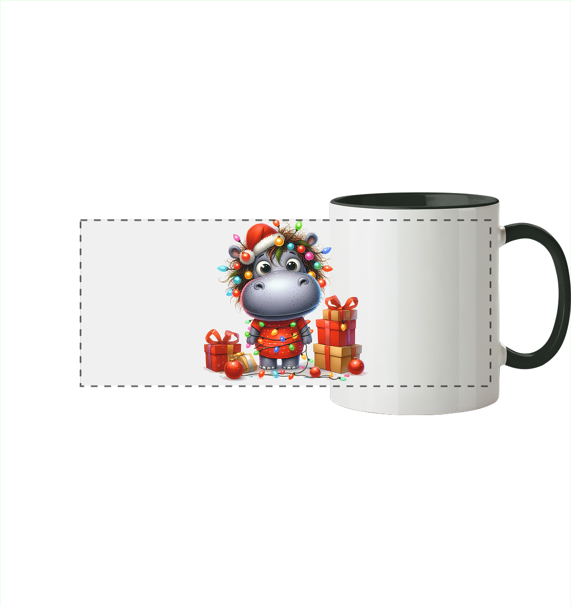 Ugly Christmas Weihnachten Crazy Hippo - Panorama Tasse zweifarbig