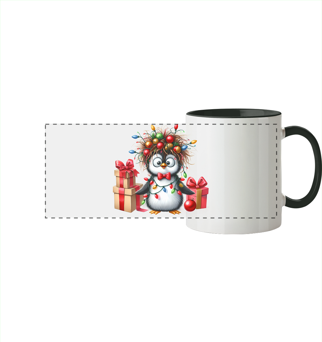 Ugly Christmas Weihnachten Crazy Pinguin - Panorama Tasse zweifarbig