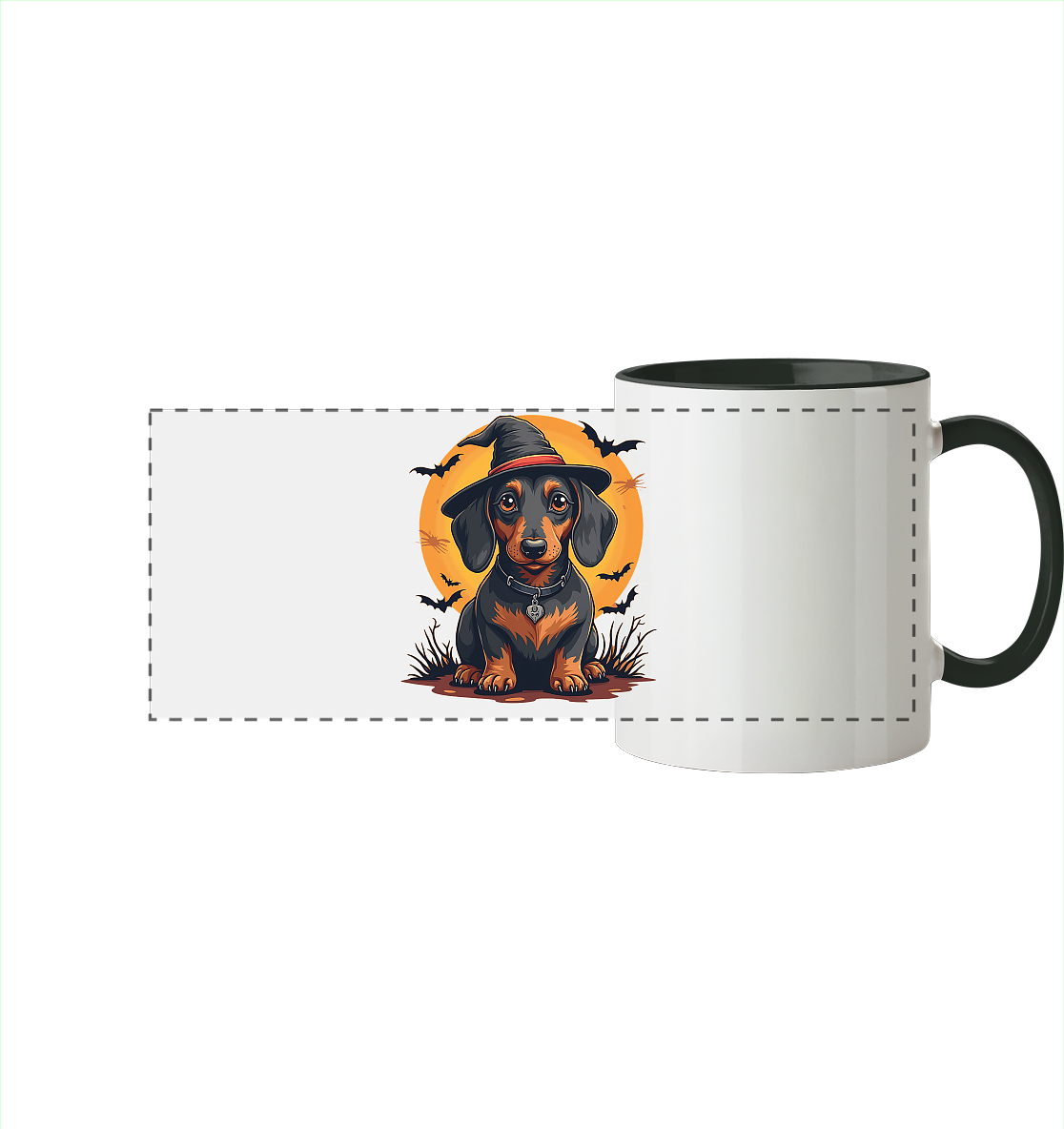 Halloween Dackel - Panorama Tasse zweifarbig